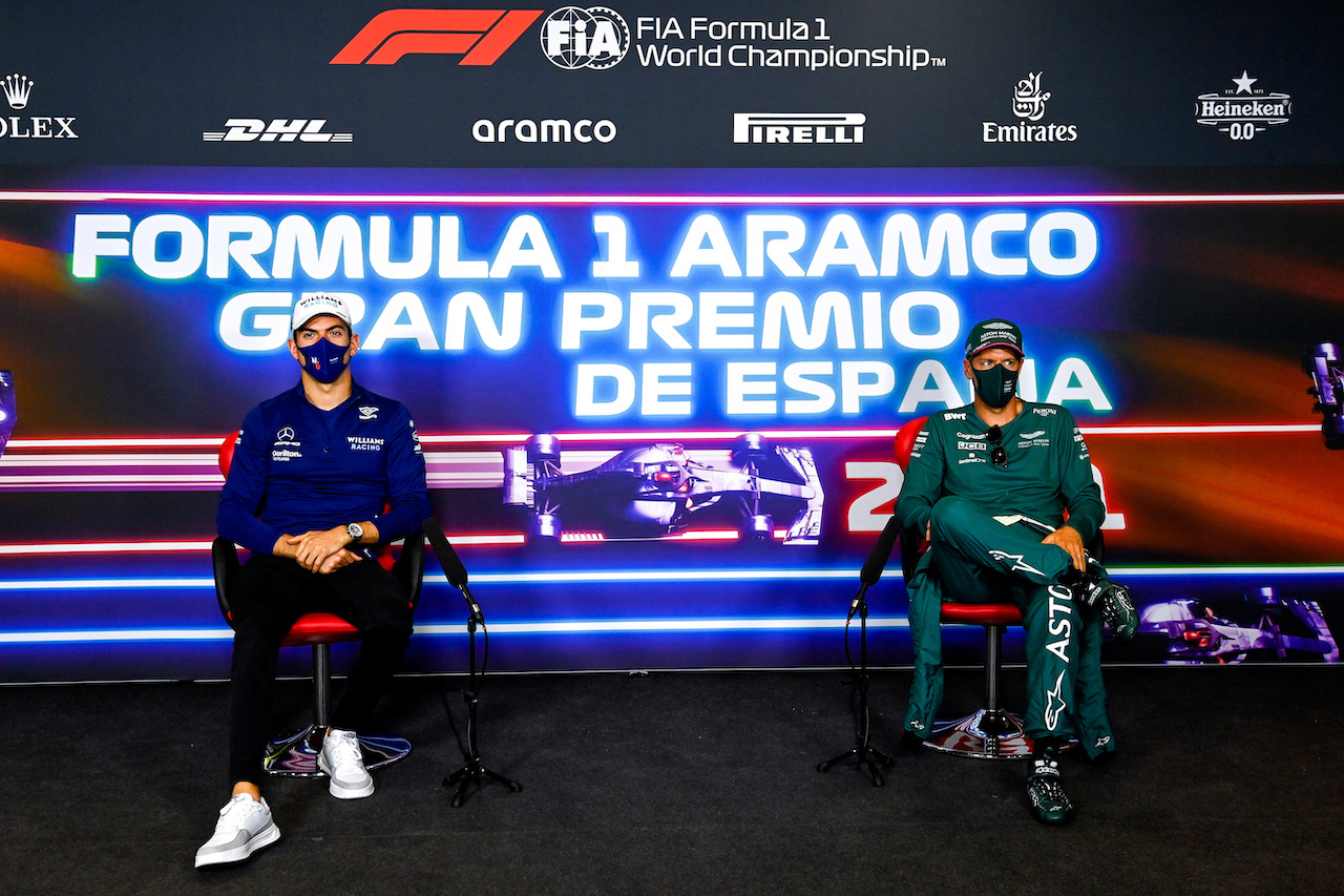 GP SPAGNA, (L to R): Nicholas Latifi (CDN) Williams Racing e Sebastian Vettel (GER) Aston Martin F1 Team in the FIA Press Conference.
06.05.2021. Formula 1 World Championship, Rd 4, Spanish Grand Prix, Barcelona, Spain, Preparation Day.
- www.xpbimages.com, EMail: requests@xpbimages.com © Copyright: FIA Pool Image for Editorial Use Only