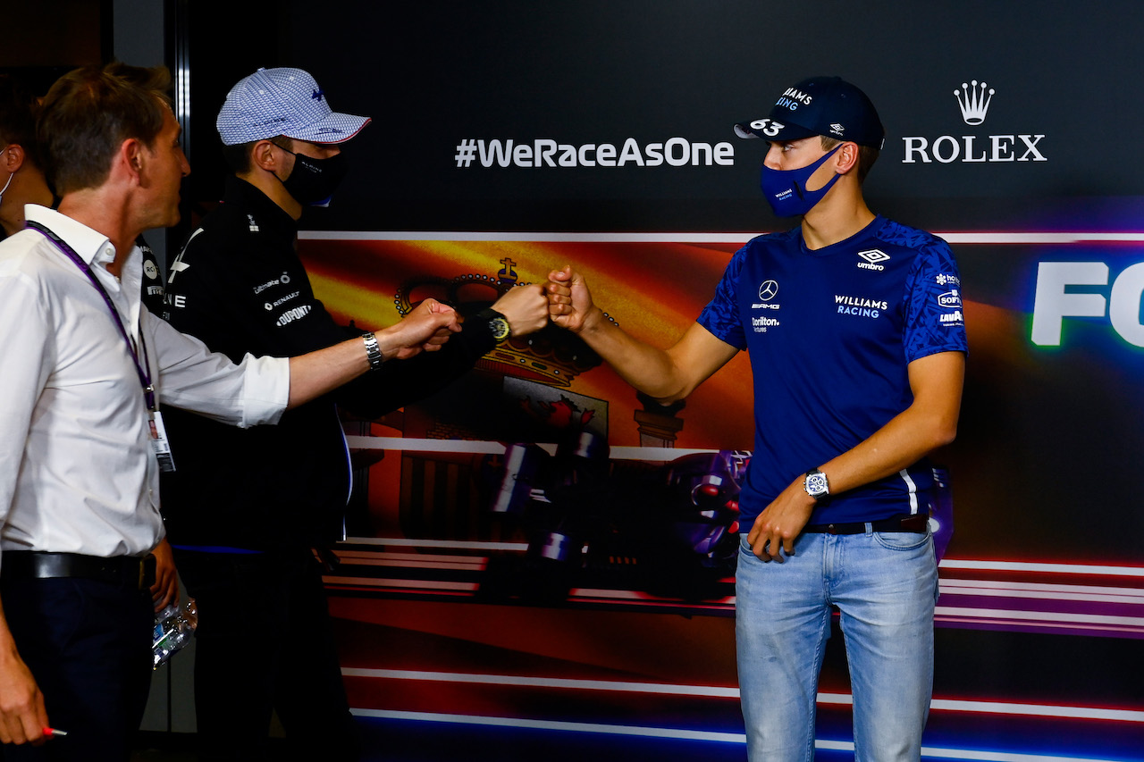 GP SPAGNA, (L to R): Esteban Ocon (FRA) Alpine F1 Team e George Russell (GBR) Williams Racing in the FIA Press Conference.
06.05.2021. Formula 1 World Championship, Rd 4, Spanish Grand Prix, Barcelona, Spain, Preparation Day.
- www.xpbimages.com, EMail: requests@xpbimages.com © Copyright: FIA Pool Image for Editorial Use Only