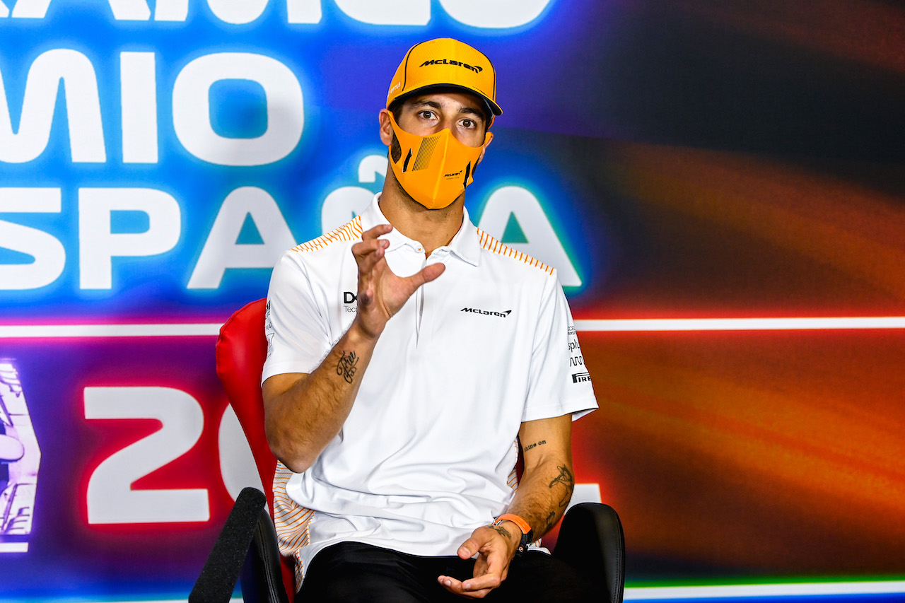 GP SPAGNA, Daniel Ricciardo (AUS) McLaren in the FIA Press Conference.
06.05.2021. Formula 1 World Championship, Rd 4, Spanish Grand Prix, Barcelona, Spain, Preparation Day.
- www.xpbimages.com, EMail: requests@xpbimages.com © Copyright: FIA Pool Image for Editorial Use Only