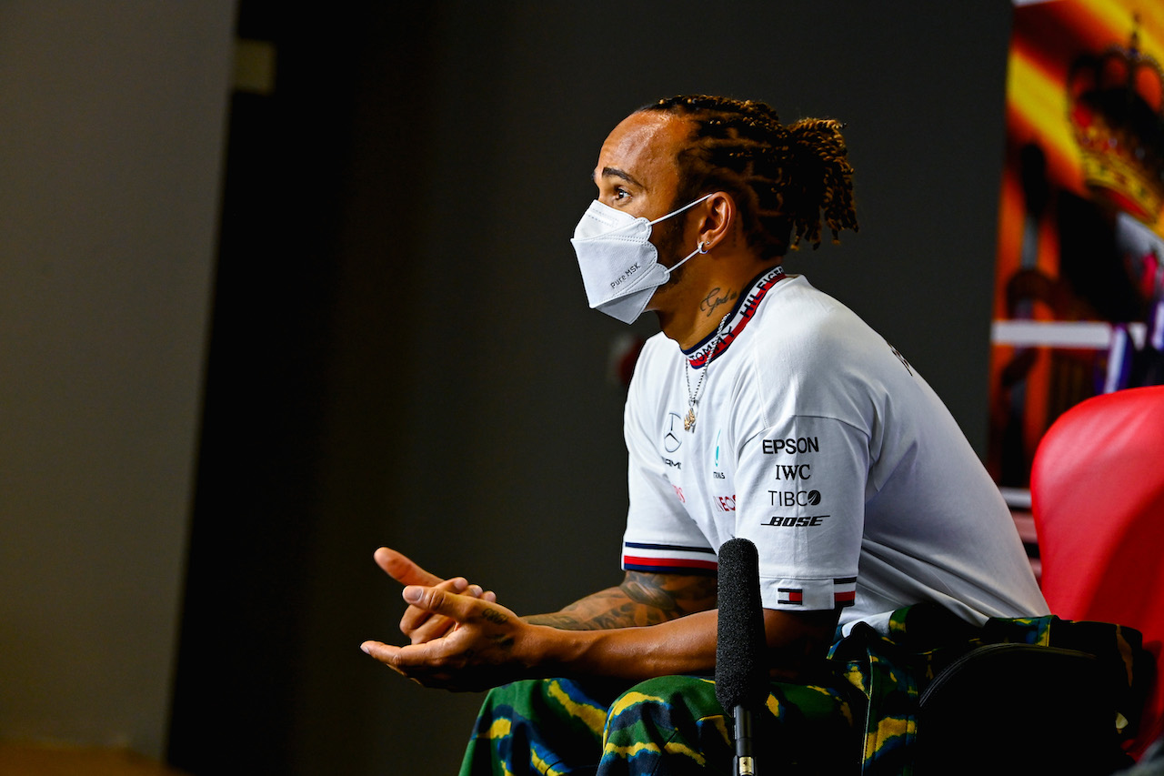 GP SPAGNA, Lewis Hamilton (GBR) Mercedes AMG F1 in the FIA Press Conference.
06.05.2021. Formula 1 World Championship, Rd 4, Spanish Grand Prix, Barcelona, Spain, Preparation Day.
- www.xpbimages.com, EMail: requests@xpbimages.com © Copyright: FIA Pool Image for Editorial Use Only