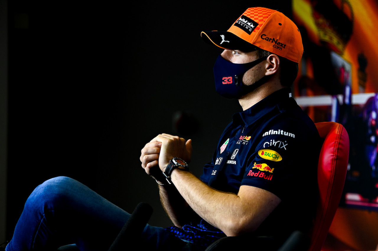 GP SPAGNA, Max Verstappen (NLD) Red Bull Racing in the FIA Press Conference.
06.05.2021. Formula 1 World Championship, Rd 4, Spanish Grand Prix, Barcelona, Spain, Preparation Day.
- www.xpbimages.com, EMail: requests@xpbimages.com © Copyright: FIA Pool Image for Editorial Use Only