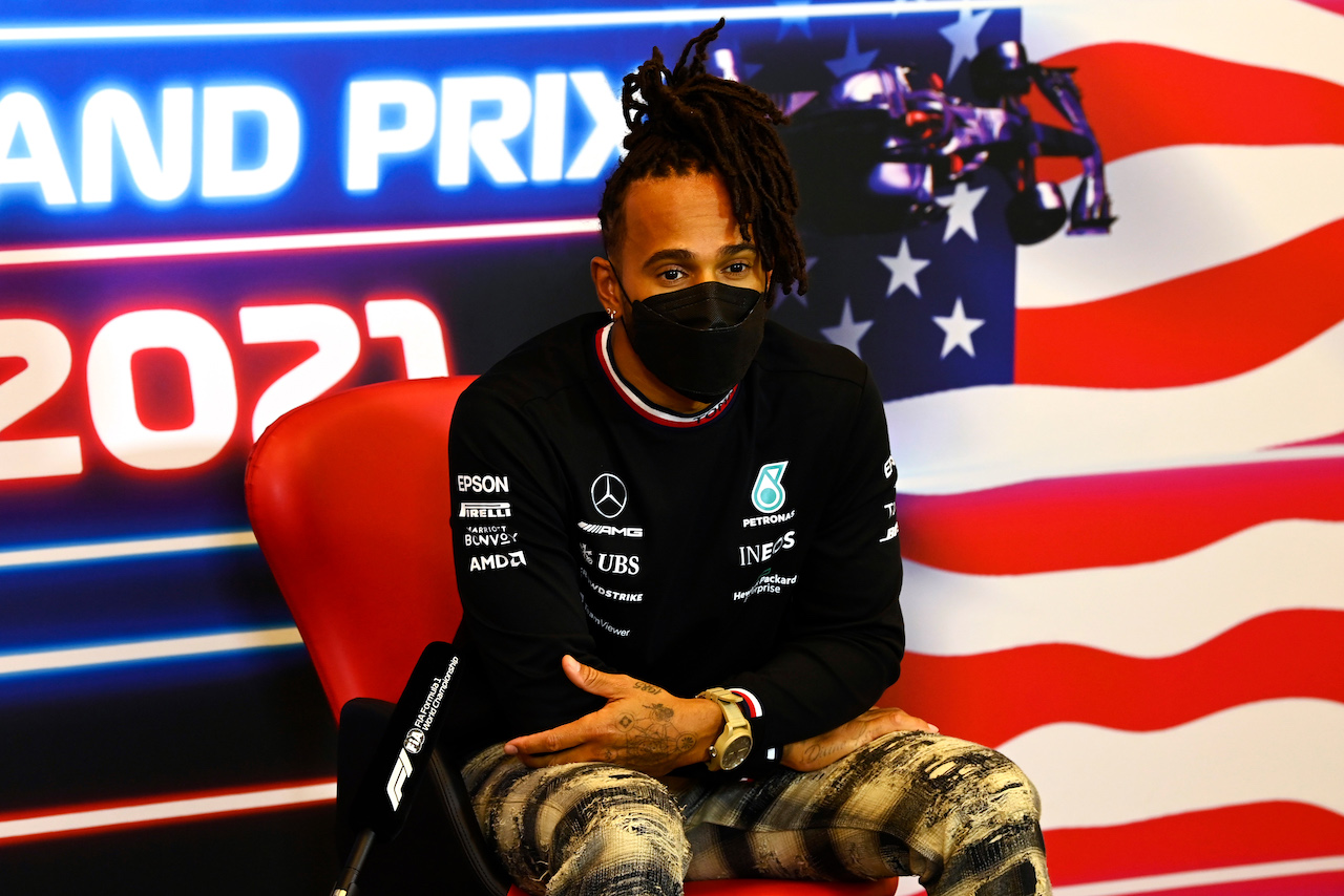 GP STATI UNITI, Lewis Hamilton (GBR) Mercedes AMG F1 in the FIA Press Conference.
21.10.2021. Formula 1 World Championship, Rd 17, United States Grand Prix, Austin, Texas, USA, Preparation Day.
- www.xpbimages.com, EMail: requests@xpbimages.com © Copyright: FIA Pool Image for Editorial Use Only