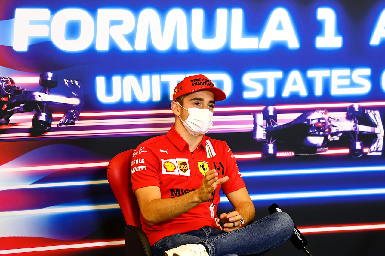 GP STATI UNITI, Charles Leclerc (MON) Ferrari in the FIA Press Conference.
21.10.2021. Formula 1 World Championship, Rd 17, United States Grand Prix, Austin, Texas, USA, Preparation Day.
- www.xpbimages.com, EMail: requests@xpbimages.com © Copyright: FIA Pool Image for Editorial Use Only