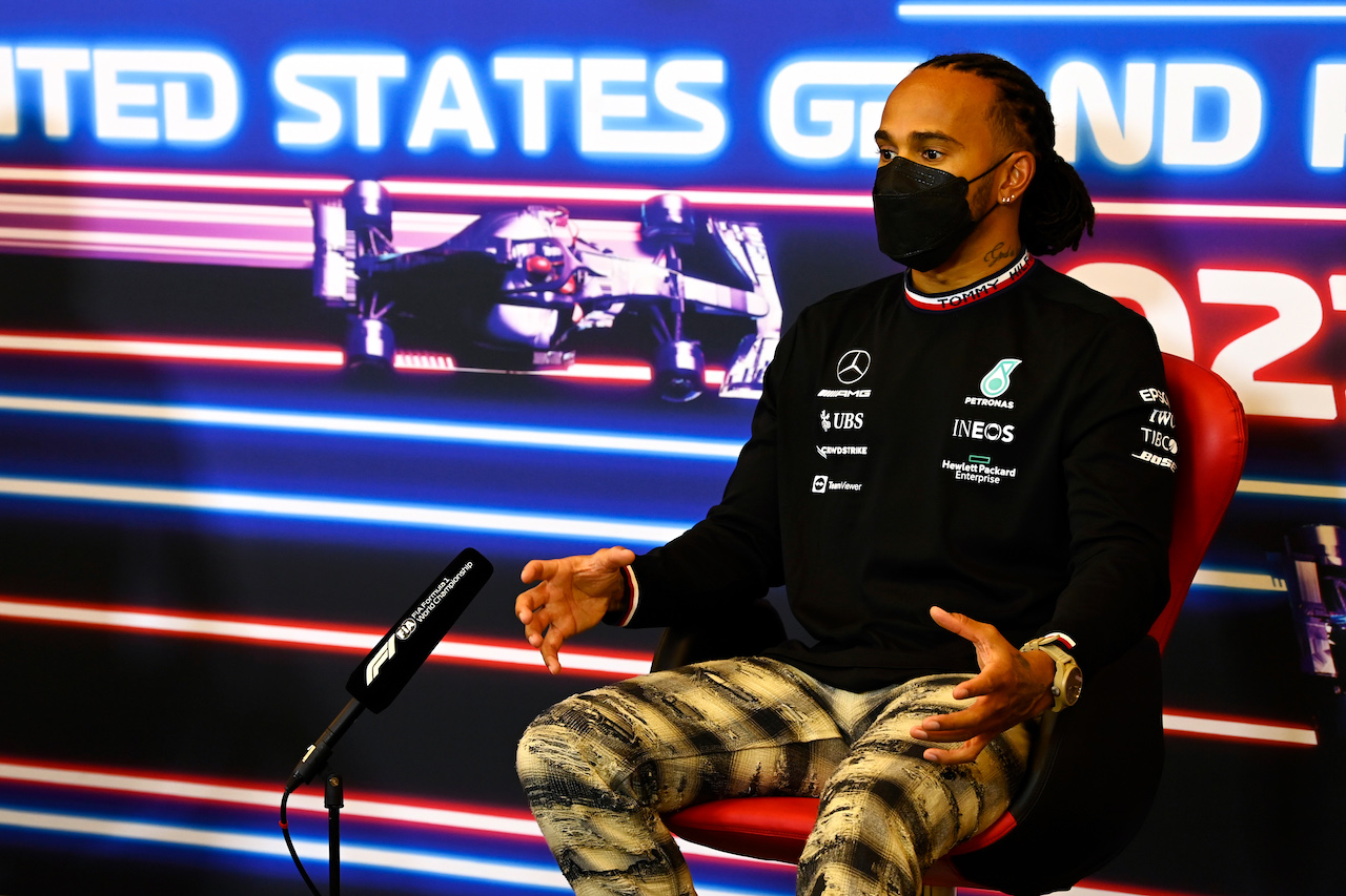 GP STATI UNITI, Lewis Hamilton (GBR) Mercedes AMG F1 in the FIA Press Conference.
21.10.2021. Formula 1 World Championship, Rd 17, United States Grand Prix, Austin, Texas, USA, Preparation Day.
- www.xpbimages.com, EMail: requests@xpbimages.com © Copyright: FIA Pool Image for Editorial Use Only