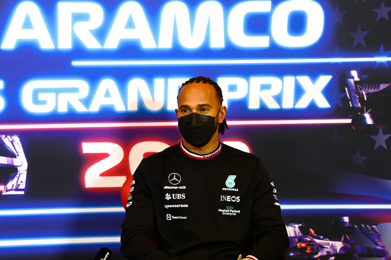 GP STATI UNITI, Lewis Hamilton (GBR) Mercedes AMG F1 in the FIA Press Conference.
21.10.2021. Formula 1 World Championship, Rd 17, United States Grand Prix, Austin, Texas, USA, Preparation Day.
- www.xpbimages.com, EMail: requests@xpbimages.com © Copyright: FIA Pool Image for Editorial Use Only