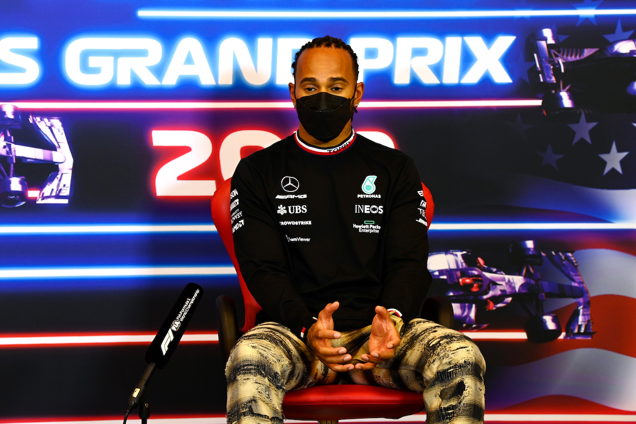 GP STATI UNITI, Lewis Hamilton (GBR) Mercedes AMG F1 in the FIA Press Conference.
21.10.2021. Formula 1 World Championship, Rd 17, United States Grand Prix, Austin, Texas, USA, Preparation Day.
- www.xpbimages.com, EMail: requests@xpbimages.com © Copyright: FIA Pool Image for Editorial Use Only