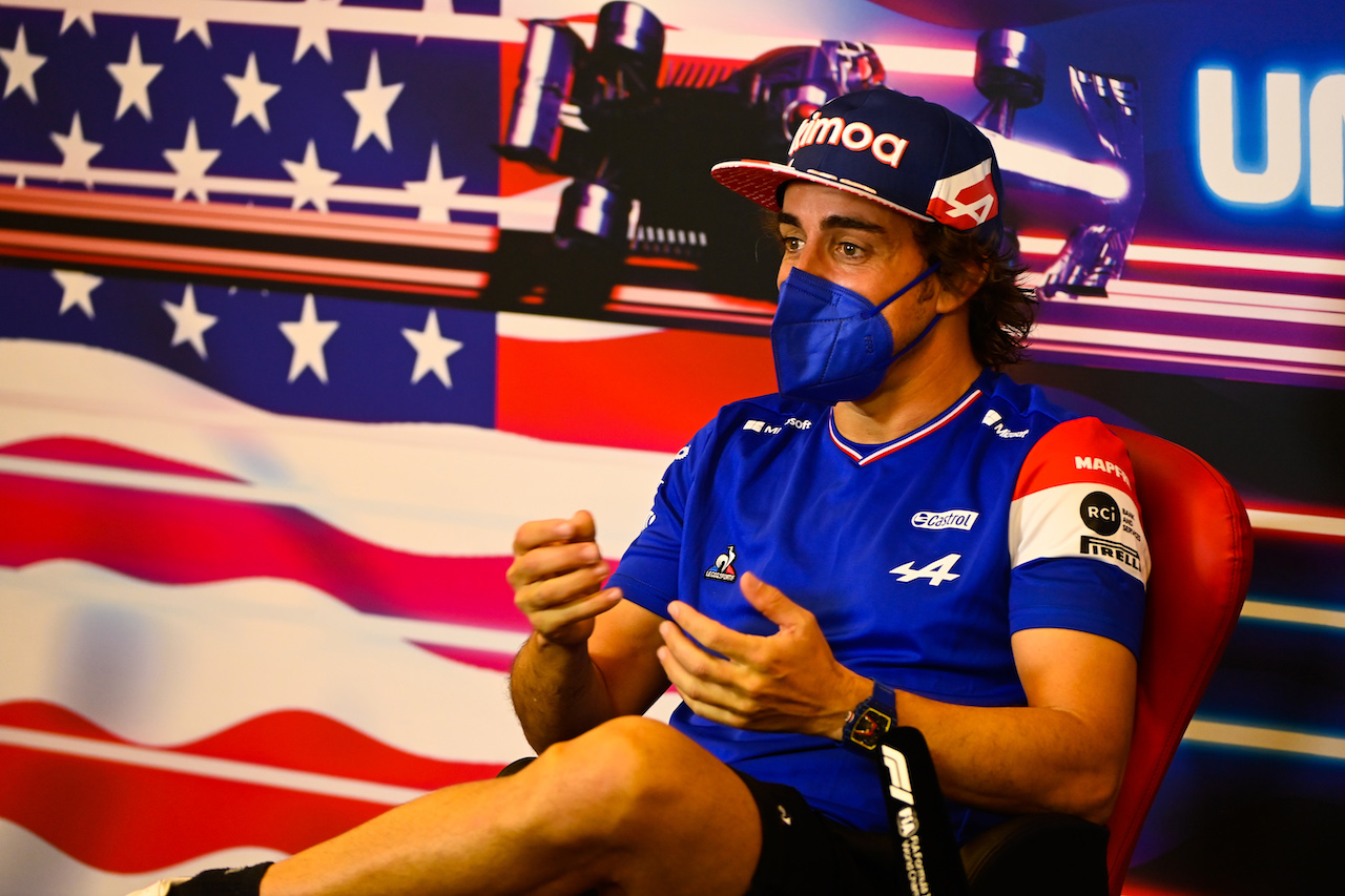 GP STATI UNITI, Fernando Alonso (ESP) Alpine F1 Team in the FIA Press Conference,
21.10.2021. Formula 1 World Championship, Rd 17, United States Grand Prix, Austin, Texas, USA, Preparation Day.
- www.xpbimages.com, EMail: requests@xpbimages.com © Copyright: FIA Pool Image for Editorial Use Only