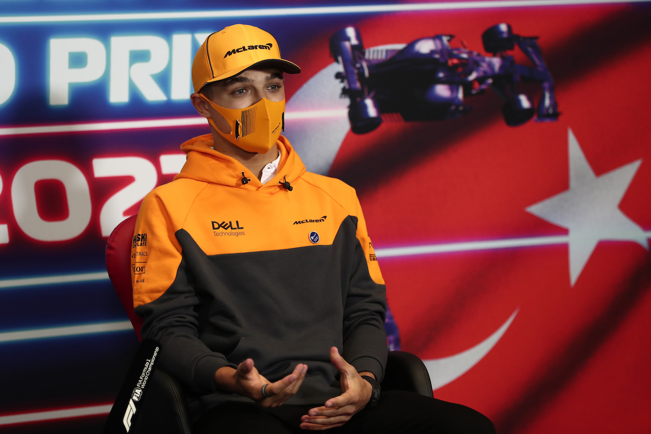 GP TURCHIA, Lando Norris (GBR) McLaren in the FIA Press Conference.
07.10.2021. Formula 1 World Championship, Rd 16, Turkish Grand Prix, Istanbul, Turkey, Preparation Day.
- www.xpbimages.com, EMail: requests@xpbimages.com © Copyright: FIA Pool Image for Editorial Use Only