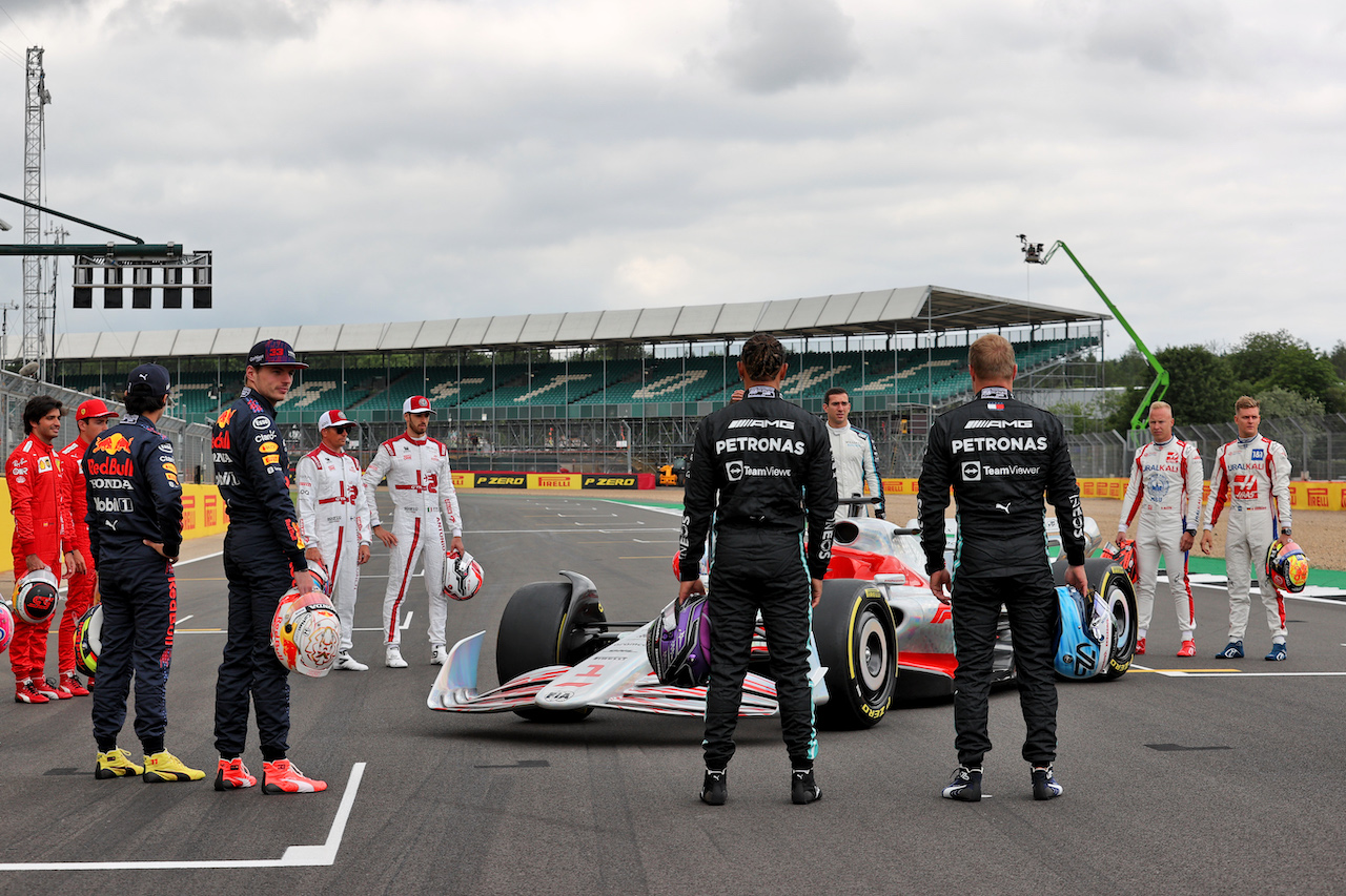 PRESENTAZIONE MONOPOSTO 2022, Drivers at the 2022 Car Launch.
15.07.2021. Formula 1 World Championship, Rd 10, British Grand Prix, Silverstone, England, Preparation Day.
- www.xpbimages.com, EMail: requests@xpbimages.com © Copyright: Batchelor / XPB Images