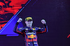 GP ARABIA SAUDITA, Gara winner Max Verstappen (NLD) Red Bull Racing celebrates on the podium.
27.03.2022. Formula 1 World Championship, Rd 2, Saudi Arabian Grand Prix, Jeddah, Saudi Arabia, Gara Day.
- www.xpbimages.com, EMail: requests@xpbimages.com © Copyright: Bearne / XPB Images