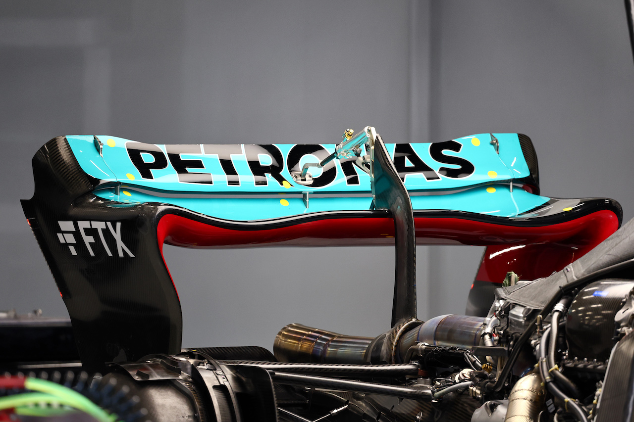 GP ARABIA SAUDITA, Mercedes AMG F1 W13 rear wing.
24.03.2022. Formula 1 World Championship, Rd 2, Saudi Arabian Grand Prix, Jeddah, Saudi Arabia, Preparation Day.
- www.xpbimages.com, EMail: requests@xpbimages.com © Copyright: Batchelor / XPB Images