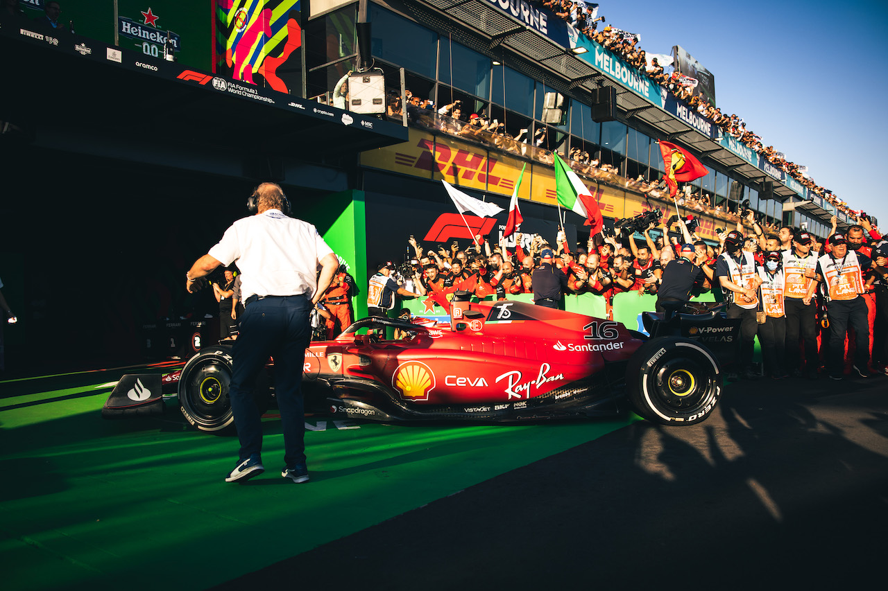 GP AUSTRALIA, Gara winner Charles Leclerc (MON) Ferrari F1-75 in parc ferme.
10.04.2022. Formula 1 World Championship, Rd 3, Australian Grand Prix, Albert Park, Melbourne, Australia, Gara Day.
- www.xpbimages.com, EMail: requests@xpbimages.com © Copyright: Bearne / XPB Images
