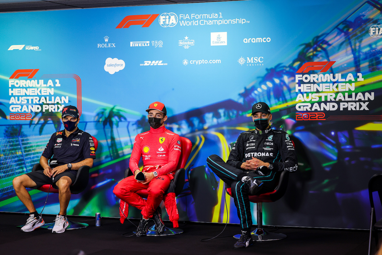 GP AUSTRALIA, (L to R): Sergio Perez (MEX) Red Bull Racing; Charles Leclerc (MON) Ferrari; e Sergio Perez (MEX) Red Bull Racing in the post race FIA Press Conference.
10.04.2022. Formula 1 World Championship, Rd 3, Australian Grand Prix, Albert Park, Melbourne, Australia, Gara Day.
- www.xpbimages.com, EMail: requests@xpbimages.com © Copyright: XPB Images