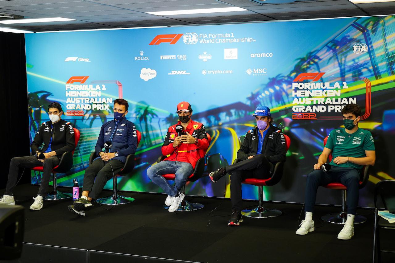 GP AUSTRALIA, (L to R): Esteban Ocon (FRA) Alpine F1 Team; Alexander Albon (THA) Williams Racing; Carlos Sainz Jr (ESP) Ferrari; e Fernando Alonso (ESP) Alpine F1 Team, in the FIA Press Conference.
08.04.2022. Formula 1 World Championship, Rd 3, Australian Grand Prix, Albert Park, Melbourne, Australia, Practice Day.
- www.xpbimages.com, EMail: requests@xpbimages.com © Copyright: XPB Images