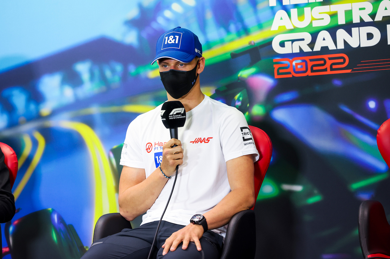 GP AUSTRALIA, Mick Schumacher (GER) Haas F1 Team in the FIA Press Conference.
08.04.2022. Formula 1 World Championship, Rd 3, Australian Grand Prix, Albert Park, Melbourne, Australia, Practice Day.
- www.xpbimages.com, EMail: requests@xpbimages.com © Copyright: XPB Images