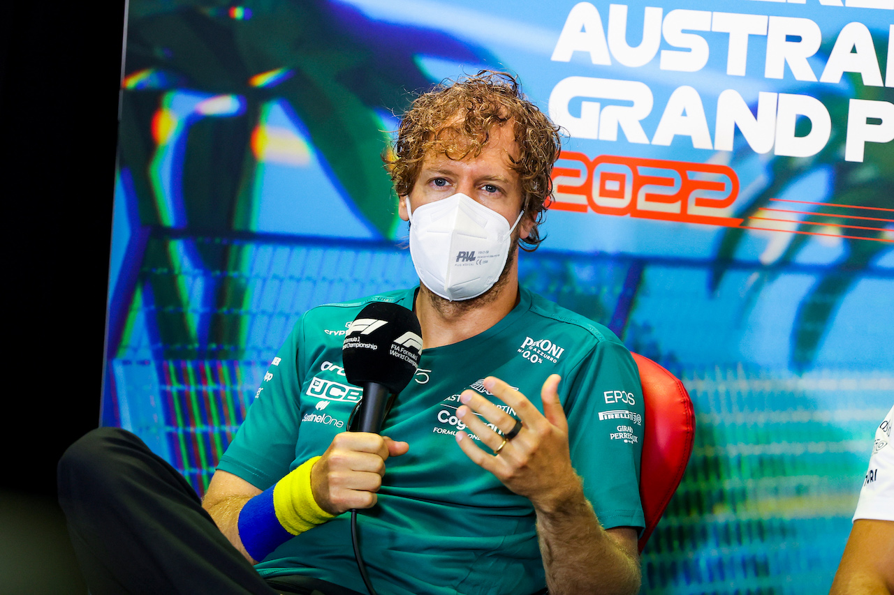 GP AUSTRALIA, Sebastian Vettel (GER) Aston Martin F1 Team in the FIA Press Conference.
08.04.2022. Formula 1 World Championship, Rd 3, Australian Grand Prix, Albert Park, Melbourne, Australia, Practice Day.
- www.xpbimages.com, EMail: requests@xpbimages.com © Copyright: XPB Images