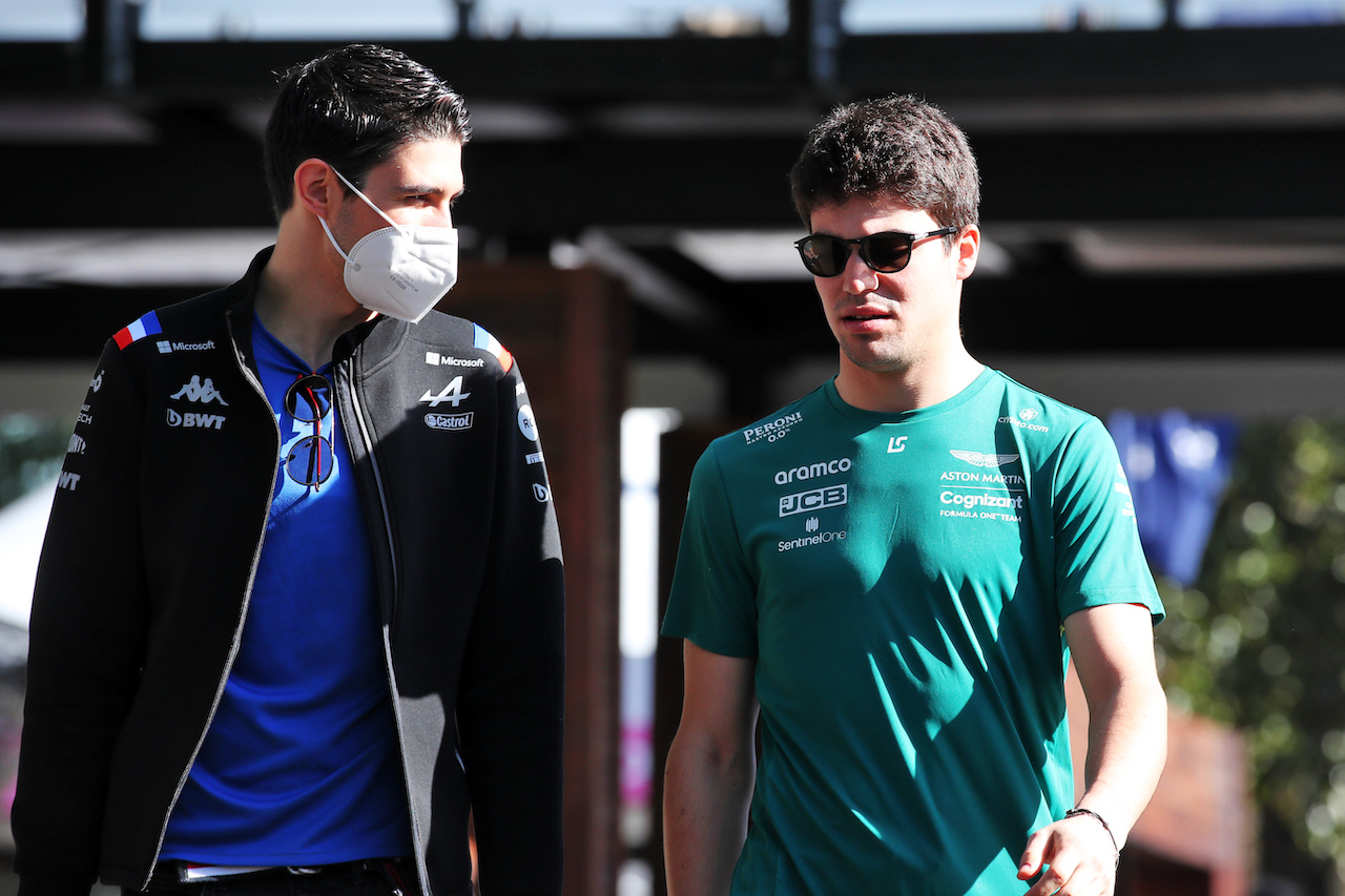 GP AUSTRALIA, (L to R): Esteban Ocon (FRA) Alpine F1 Team with Lance Stroll (CDN) Aston Martin F1 Team.
08.04.2022. Formula 1 World Championship, Rd 3, Australian Grand Prix, Albert Park, Melbourne, Australia, Practice Day.
 - www.xpbimages.com, EMail: requests@xpbimages.com © Copyright: Coates / XPB Images