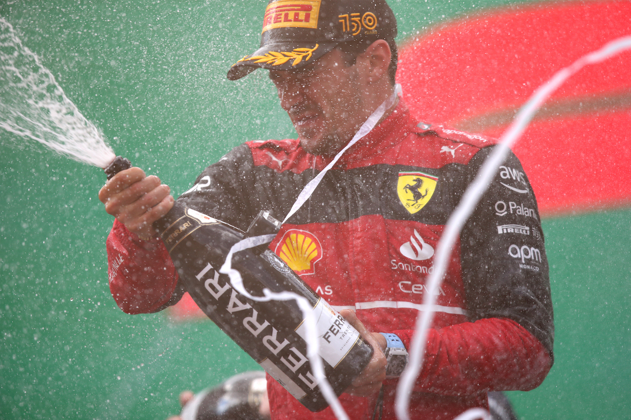 GP AUSTRIA, Gara winner Charles Leclerc (MON) Ferrari celebrates on the podium.
10.07.2022. Formula 1 World Championship, Rd 11, Austrian Grand Prix, Spielberg, Austria, Gara Day.
 - www.xpbimages.com, EMail: requests@xpbimages.com © Copyright: Coates / XPB Images