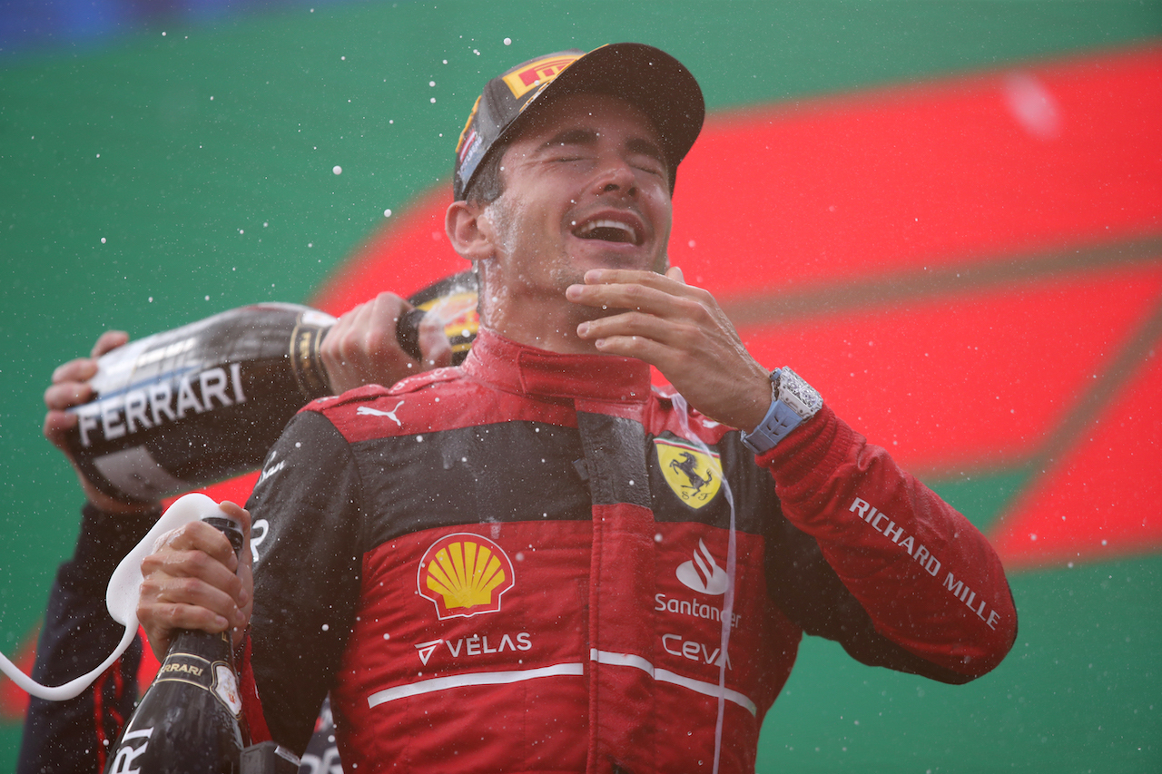 GP AUSTRIA, Gara winner Charles Leclerc (MON) Ferrari celebrates on the podium.
10.07.2022. Formula 1 World Championship, Rd 11, Austrian Grand Prix, Spielberg, Austria, Gara Day.
 - www.xpbimages.com, EMail: requests@xpbimages.com © Copyright: Coates / XPB Images