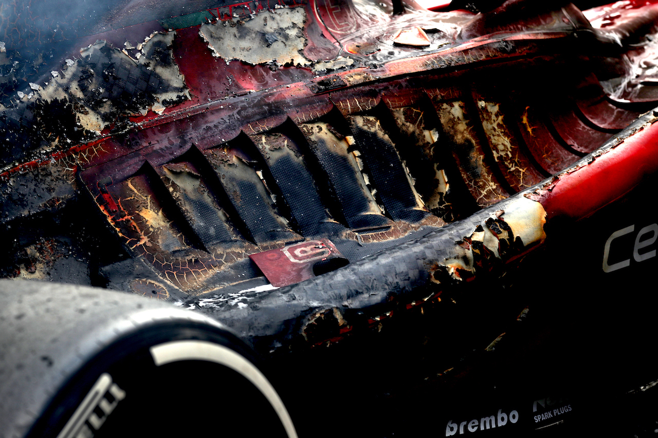 GP AUSTRIA, The charred remains of the Ferrari F1-75 of Carlos Sainz Jr (ESP) after it caught fire during the race.
10.07.2022. Formula 1 World Championship, Rd 11, Austrian Grand Prix, Spielberg, Austria, Gara Day.
 - www.xpbimages.com, EMail: requests@xpbimages.com © Copyright: Coates / XPB Images