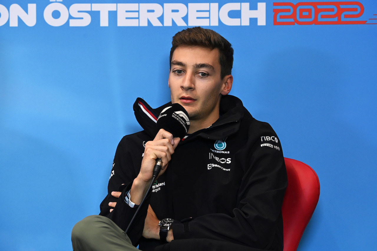 GP AUSTRIA, George Russell (GBR) Mercedes AMG F1 in the FIA Press Conference.
07.07.2022. Formula 1 World Championship, Rd 11, Austrian Grand Prix, Spielberg, Austria, Preparation Day.
- www.xpbimages.com, EMail: requests@xpbimages.com © Copyright: XPB Images