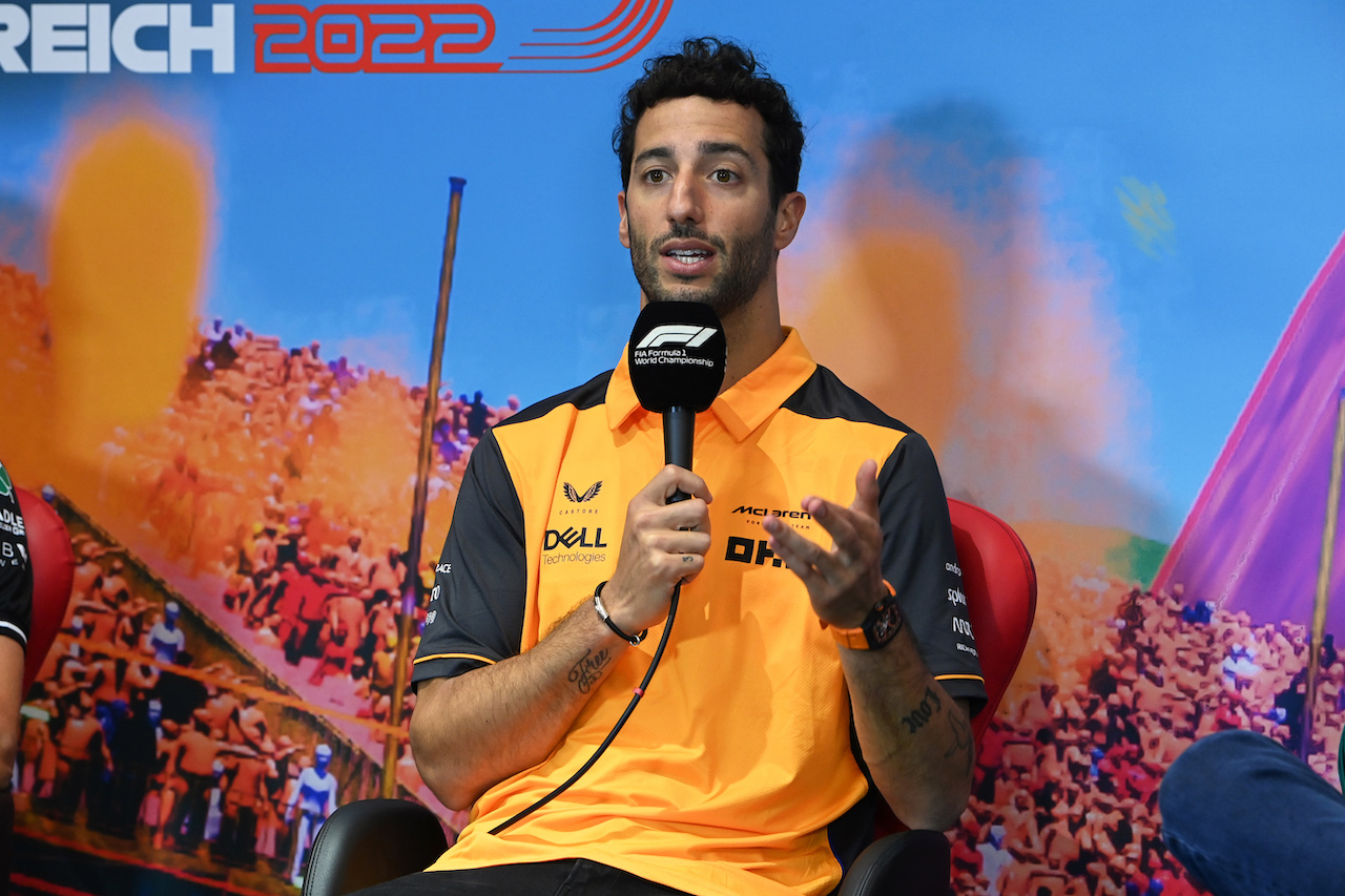 GP AUSTRIA, Daniel Ricciardo (AUS) McLaren in the FIA Press Conference.
07.07.2022. Formula 1 World Championship, Rd 11, Austrian Grand Prix, Spielberg, Austria, Preparation Day.
- www.xpbimages.com, EMail: requests@xpbimages.com © Copyright: XPB Images