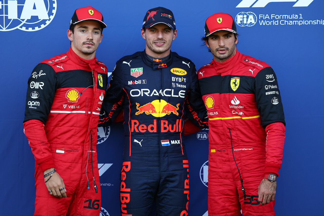 GP AUSTRIA, Pole for Max Verstappen (NLD) Red Bull Racing RB18, 2nd for Charles Leclerc (MON) Ferrari F1-75 e 3rd for Carlos Sainz Jr (ESP) Ferrari.
08.07.2022. Formula 1 World Championship, Rd 11, Austrian Grand Prix, Spielberg, Austria, Qualifiche Day.
- www.xpbimages.com, EMail: requests@xpbimages.com © Copyright: Batchelor / XPB Images
