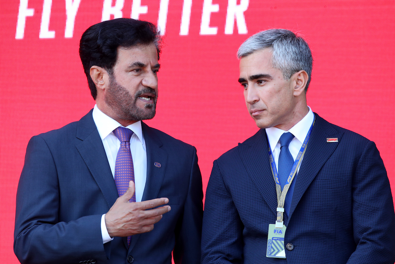 GP AZERBAIJAN, Mohammed Bin Sulayem (UAE) FIA President (Left) on the podium.
12.06.2022. Formula 1 World Championship, Rd 8, Azerbaijan Grand Prix, Baku Street Circuit, Azerbaijan, Gara Day.
 - www.xpbimages.com, EMail: requests@xpbimages.com © Copyright: Coates / XPB Images