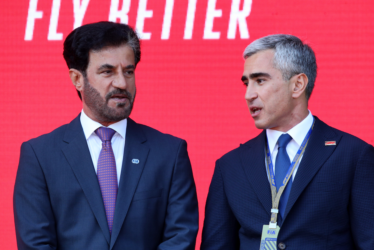 GP AZERBAIJAN, Mohammed Bin Sulayem (UAE) FIA President (Left) on the podium.
12.06.2022. Formula 1 World Championship, Rd 8, Azerbaijan Grand Prix, Baku Street Circuit, Azerbaijan, Gara Day.
 - www.xpbimages.com, EMail: requests@xpbimages.com © Copyright: Coates / XPB Images