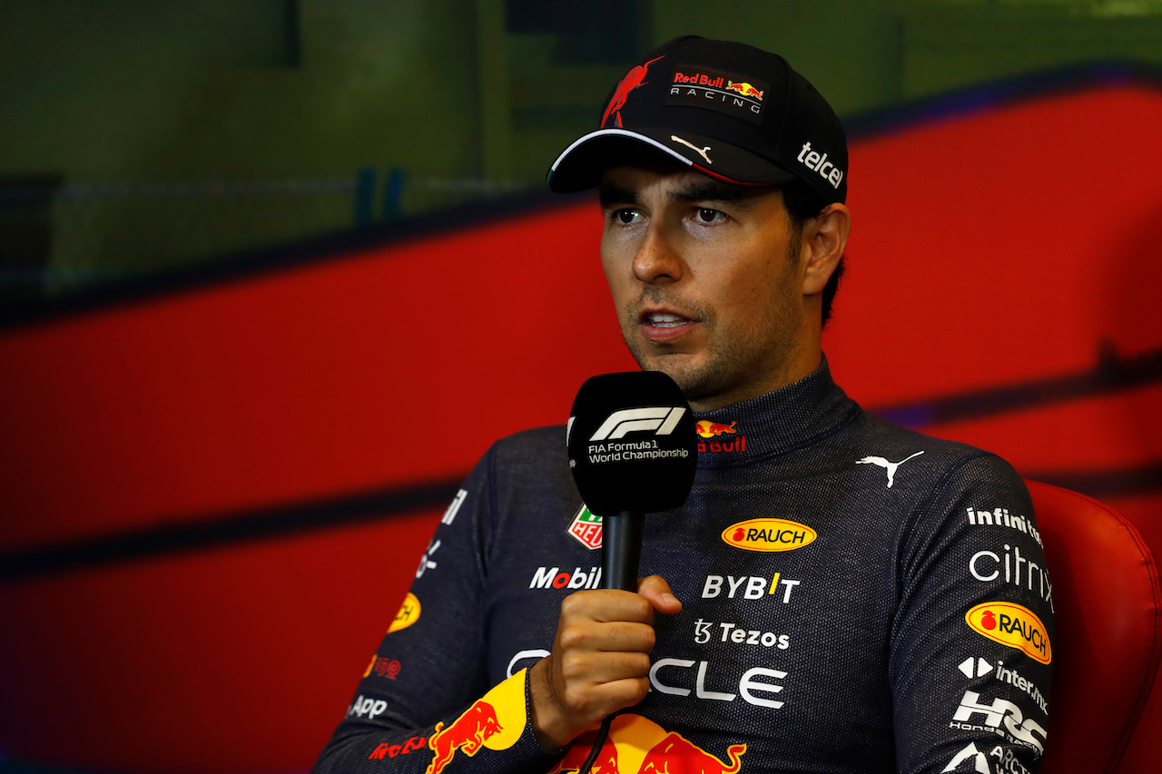 GP AZERBAIJAN, Sergio Perez (MEX) Red Bull Racing in the post race FIA Press Conference.
12.06.2022. Formula 1 World Championship, Rd 8, Azerbaijan Grand Prix, Baku Street Circuit, Azerbaijan, Gara Day.
- www.xpbimages.com, EMail: requests@xpbimages.com © Copyright: XPB Images