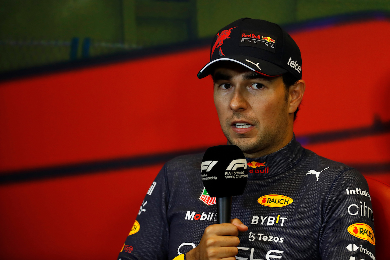 GP AZERBAIJAN, Sergio Perez (MEX) Red Bull Racing in the post race FIA Press Conference.
12.06.2022. Formula 1 World Championship, Rd 8, Azerbaijan Grand Prix, Baku Street Circuit, Azerbaijan, Gara Day.
- www.xpbimages.com, EMail: requests@xpbimages.com © Copyright: XPB Images