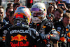 GP AZERBAIJAN, Gara winner Max Verstappen (NLD) Red Bull Racing celebrates in parc ferme with second placed team mate Sergio Perez (MEX) Red Bull Racing.
12.06.2022. Formula 1 World Championship, Rd 8, Azerbaijan Grand Prix, Baku Street Circuit, Azerbaijan, Gara Day.
 - www.xpbimages.com, EMail: requests@xpbimages.com © Copyright: Coates / XPB Images