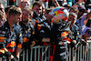 GP AZERBAIJAN, Sergio Perez (MEX) Red Bull Racing celebrates his second position in parc ferme with the team.
12.06.2022. Formula 1 World Championship, Rd 8, Azerbaijan Grand Prix, Baku Street Circuit, Azerbaijan, Gara Day.
 - www.xpbimages.com, EMail: requests@xpbimages.com © Copyright: Coates / XPB Images