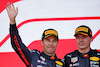 GP AZERBAIJAN, (L to R): Sergio Perez (MEX) Red Bull Racing celebrates his second position on the podium with vincitore e team mate Max Verstappen (NLD) Red Bull Racing.
12.06.2022. Formula 1 World Championship, Rd 8, Azerbaijan Grand Prix, Baku Street Circuit, Azerbaijan, Gara Day.
 - www.xpbimages.com, EMail: requests@xpbimages.com © Copyright: Coates / XPB Images