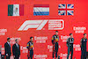 GP AZERBAIJAN, The podium (L to R): The podium (L to R): Sergio Perez (MEX) Red Bull Racing, second; Max Verstappen (NLD) Red Bull Racing, vincitore; George Russell (GBR) Mercedes AMG F1 third; Tom Hart (GBR) Red Bull Racing Performance Engineer.
12.06.2022. Formula 1 World Championship, Rd 8, Azerbaijan Grand Prix, Baku Street Circuit, Azerbaijan, Gara Day.
- www.xpbimages.com, EMail: requests@xpbimages.com © Copyright: Bearne / XPB Images