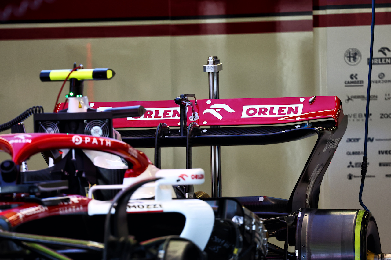 GP AZERBAIJAN, Alfa Romeo F1 Team C42 rear wing.
09.06.2022. Formula 1 World Championship, Rd 8, Azerbaijan Grand Prix, Baku Street Circuit, Azerbaijan, Preparation Day.
- www.xpbimages.com, EMail: requests@xpbimages.com © Copyright: Batchelor / XPB Images