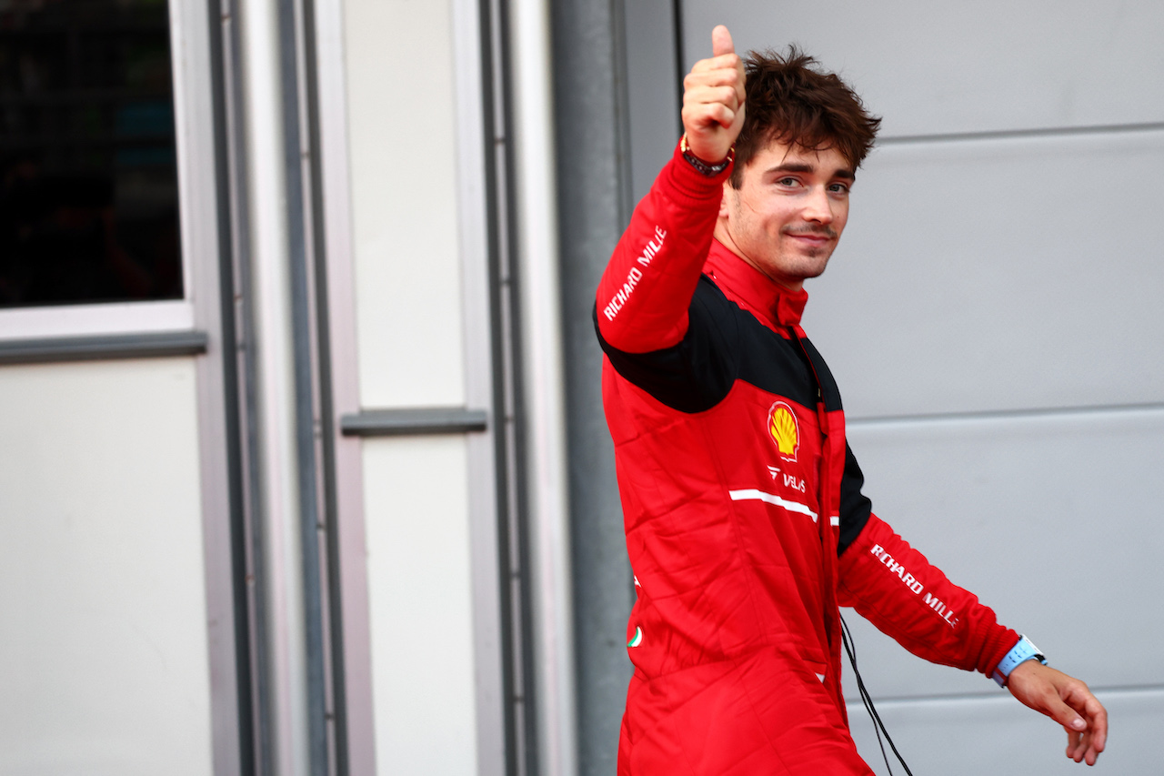 GP AZERBAIJAN, Charles Leclerc (MON) Ferrari celebrates his pole position in qualifying parc ferme.
11.06.2022. Formula 1 World Championship, Rd 8, Azerbaijan Grand Prix, Baku Street Circuit, Azerbaijan, Qualifiche Day.
- www.xpbimages.com, EMail: requests@xpbimages.com © Copyright: Batchelor / XPB Images
