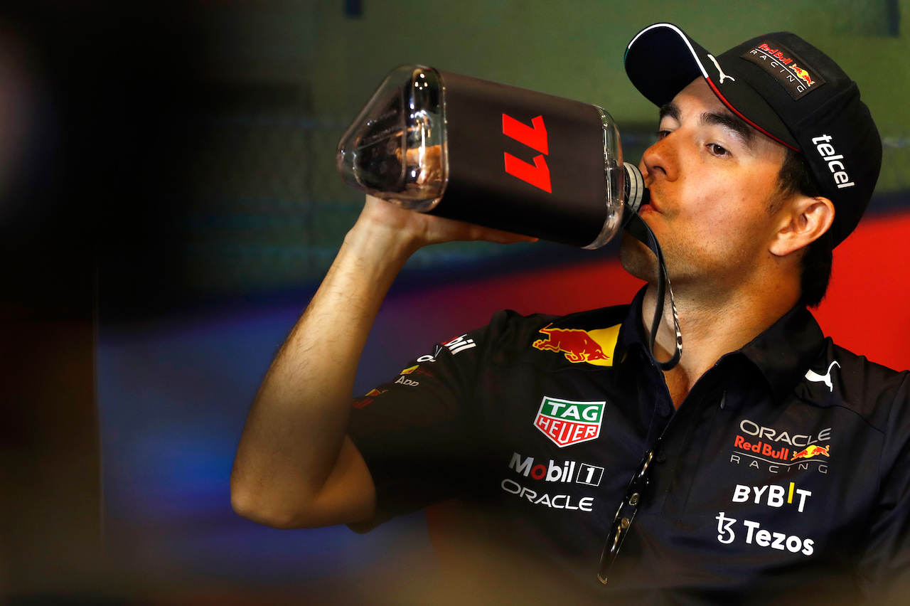 GP AZERBAIJAN, Sergio Perez (MEX) Red Bull Racing in the FIA Press Conference.
10.06.2022. Formula 1 World Championship, Rd 8, Azerbaijan Grand Prix, Baku Street Circuit, Azerbaijan, Practice Day.
- www.xpbimages.com, EMail: requests@xpbimages.com © Copyright: XPB Images