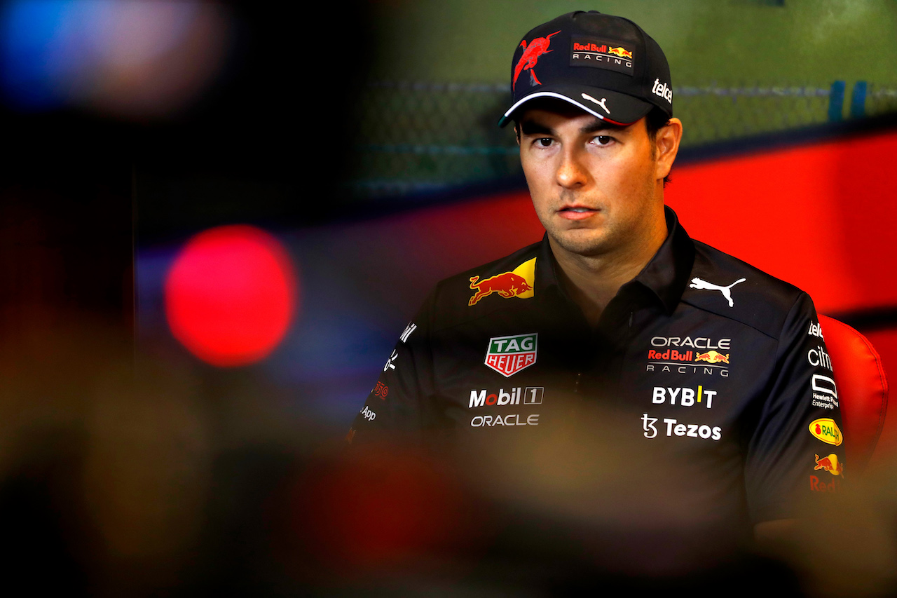 GP AZERBAIJAN, Sergio Perez (MEX) Red Bull Racing in the FIA Press Conference.
10.06.2022. Formula 1 World Championship, Rd 8, Azerbaijan Grand Prix, Baku Street Circuit, Azerbaijan, Practice Day.
- www.xpbimages.com, EMail: requests@xpbimages.com © Copyright: XPB Images