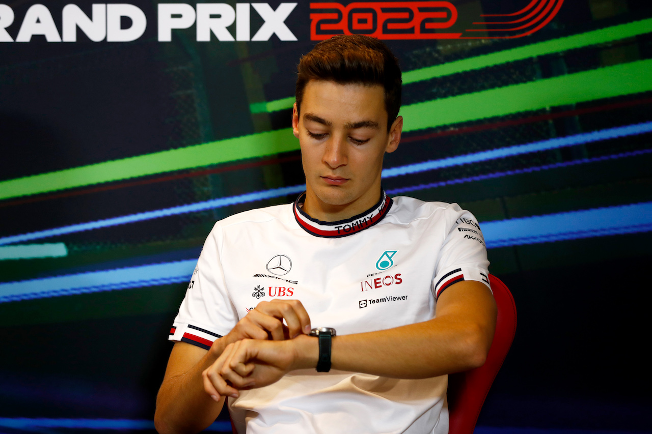 GP AZERBAIJAN, George Russell (GBR) Mercedes AMG F1 in the FIA Press Conference.
10.06.2022. Formula 1 World Championship, Rd 8, Azerbaijan Grand Prix, Baku Street Circuit, Azerbaijan, Practice Day.
- www.xpbimages.com, EMail: requests@xpbimages.com © Copyright: XPB Images