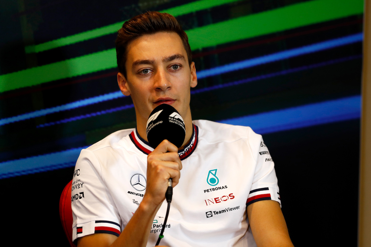 GP AZERBAIJAN, George Russell (GBR) Mercedes AMG F1 in the FIA Press Conference.
10.06.2022. Formula 1 World Championship, Rd 8, Azerbaijan Grand Prix, Baku Street Circuit, Azerbaijan, Practice Day.
- www.xpbimages.com, EMail: requests@xpbimages.com © Copyright: XPB Images