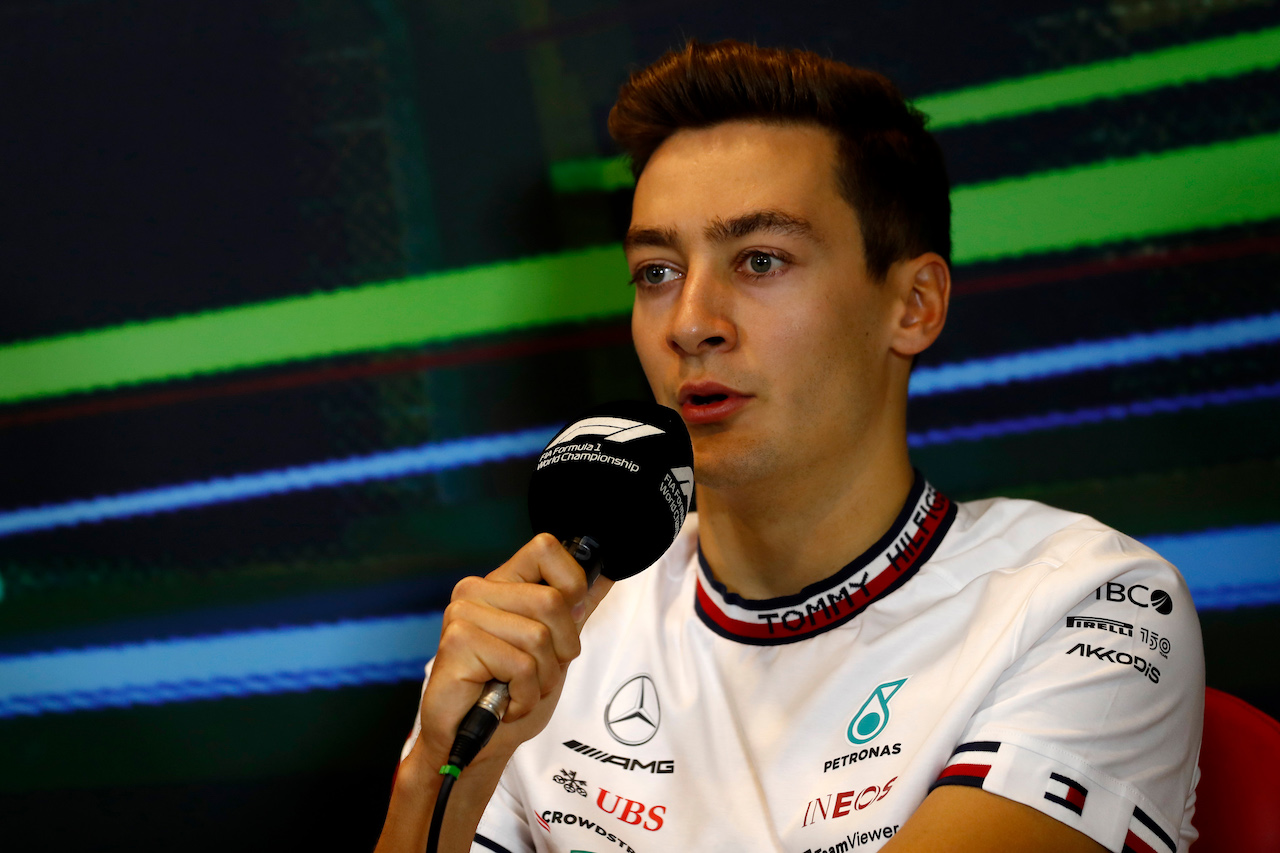 GP AZERBAIJAN, George Russell (GBR) Mercedes AMG F1 in the FIA Press Conference.
10.06.2022. Formula 1 World Championship, Rd 8, Azerbaijan Grand Prix, Baku Street Circuit, Azerbaijan, Practice Day.
- www.xpbimages.com, EMail: requests@xpbimages.com © Copyright: XPB Images