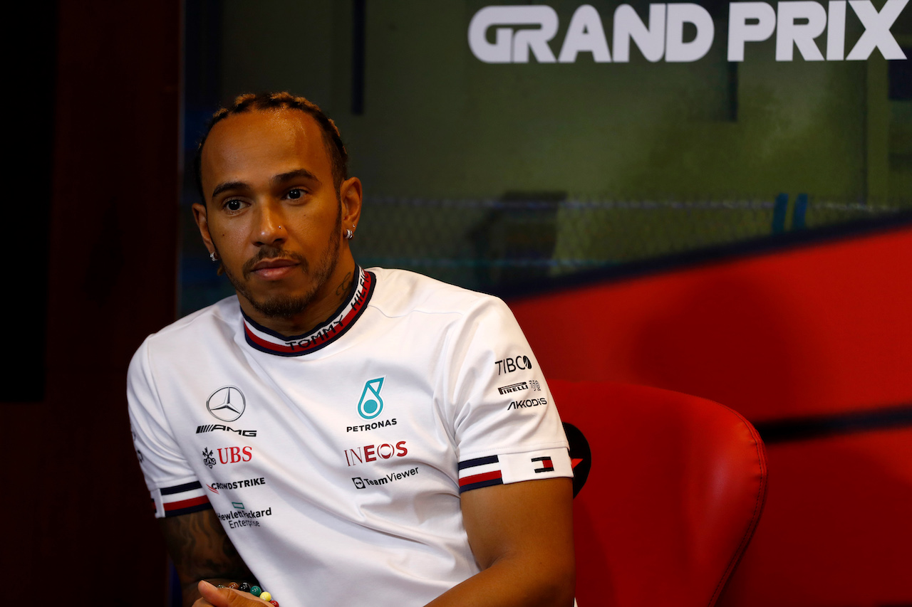 GP AZERBAIJAN, Lewis Hamilton (GBR) Mercedes AMG F1 in the FIA Press Conference.
10.06.2022. Formula 1 World Championship, Rd 8, Azerbaijan Grand Prix, Baku Street Circuit, Azerbaijan, Practice Day.
- www.xpbimages.com, EMail: requests@xpbimages.com © Copyright: XPB Images
