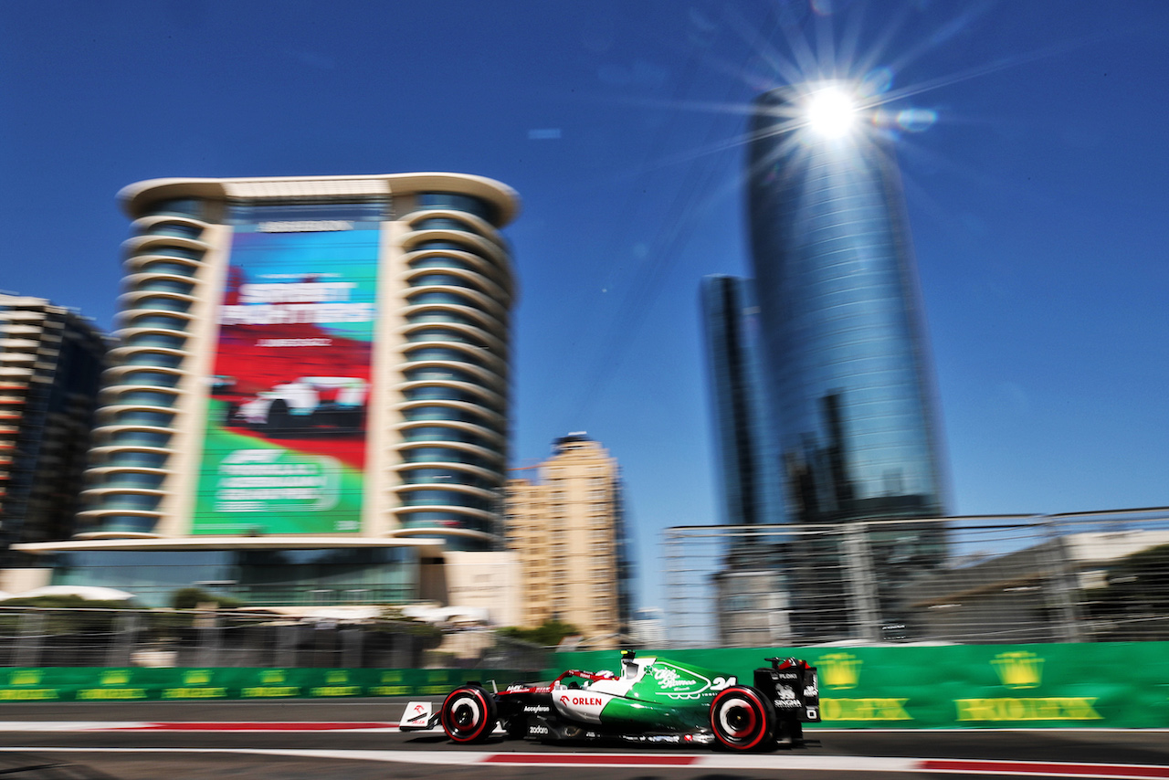 GP AZERBAIJAN, Guanyu Zhou (CHN) Alfa Romeo F1 Team C42.
10.06.2022. Formula 1 World Championship, Rd 8, Azerbaijan Grand Prix, Baku Street Circuit, Azerbaijan, Practice Day.
 - www.xpbimages.com, EMail: requests@xpbimages.com © Copyright: Coates / XPB Images