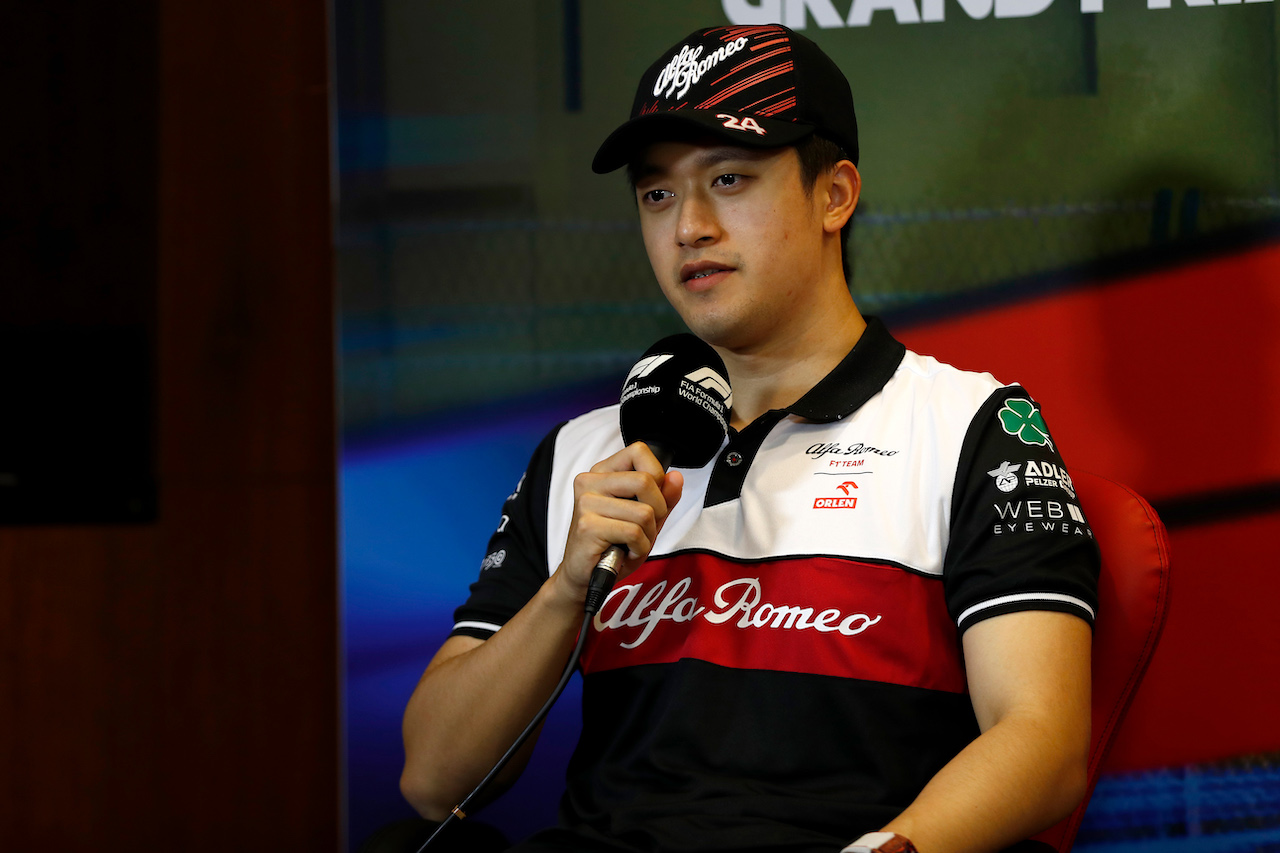 GP AZERBAIJAN, Guanyu Zhou (CHN) Alfa Romeo F1 Team in the FIA Press Conference.
10.06.2022. Formula 1 World Championship, Rd 8, Azerbaijan Grand Prix, Baku Street Circuit, Azerbaijan, Practice Day.
- www.xpbimages.com, EMail: requests@xpbimages.com © Copyright: XPB Images