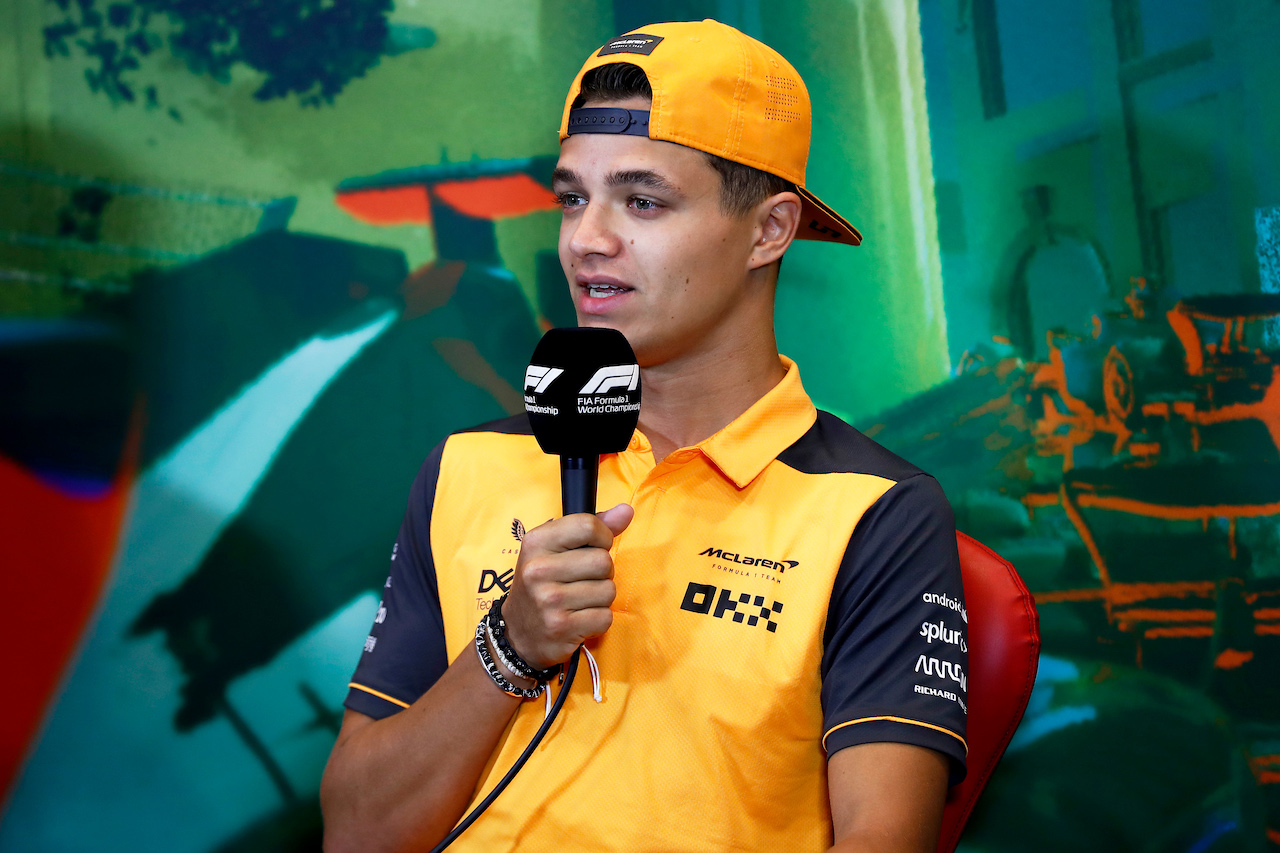 GP AZERBAIJAN, Lando Norris (GBR) McLaren in the FIA Press Conference.
10.06.2022. Formula 1 World Championship, Rd 8, Azerbaijan Grand Prix, Baku Street Circuit, Azerbaijan, Practice Day.
- www.xpbimages.com, EMail: requests@xpbimages.com © Copyright: XPB Images