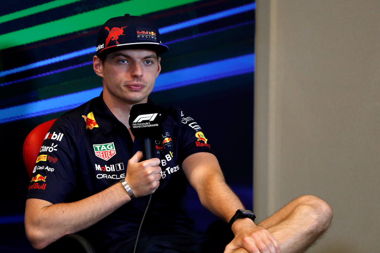 GP AZERBAIJAN, Max Verstappen (NLD) Red Bull Racing in the FIA Press Conference.
10.06.2022. Formula 1 World Championship, Rd 8, Azerbaijan Grand Prix, Baku Street Circuit, Azerbaijan, Practice Day.
- www.xpbimages.com, EMail: requests@xpbimages.com © Copyright: XPB Images