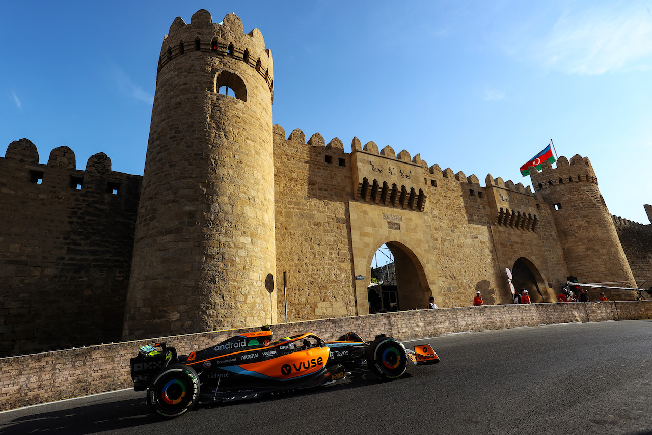 GP AZERBAIJAN, Lando Norris (GBR), McLaren F1 Team 
10.06.2022. Formula 1 World Championship, Rd 8, Azerbaijan Grand Prix, Baku Street Circuit, Azerbaijan, Practice Day.
- www.xpbimages.com, EMail: requests@xpbimages.com © Copyright: Charniaux / XPB Images