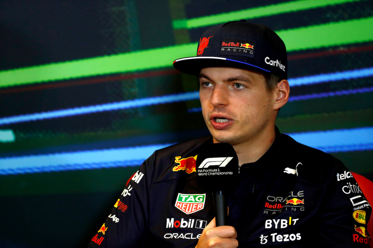 GP AZERBAIJAN, Max Verstappen (NLD) Red Bull Racing in the FIA Press Conference.
10.06.2022. Formula 1 World Championship, Rd 8, Azerbaijan Grand Prix, Baku Street Circuit, Azerbaijan, Practice Day.
- www.xpbimages.com, EMail: requests@xpbimages.com © Copyright: XPB Images
