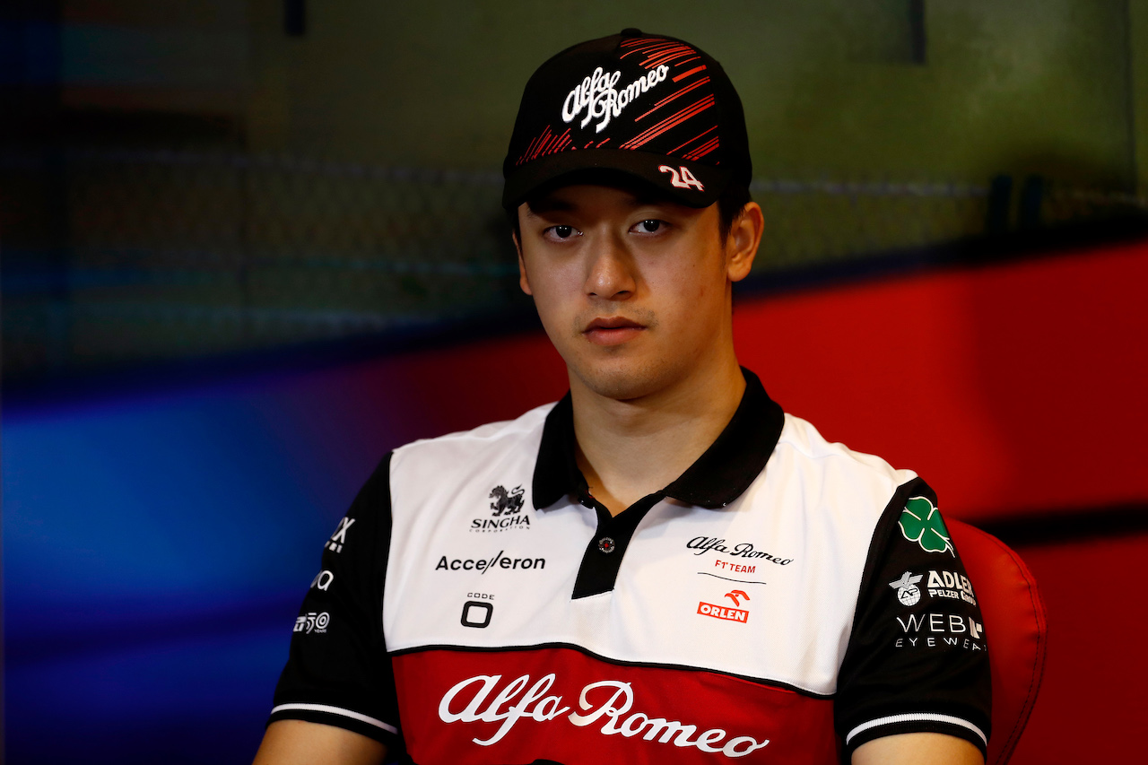 GP AZERBAIJAN, Guanyu Zhou (CHN) Alfa Romeo F1 Team in the FIA Press Conference.
10.06.2022. Formula 1 World Championship, Rd 8, Azerbaijan Grand Prix, Baku Street Circuit, Azerbaijan, Practice Day.
- www.xpbimages.com, EMail: requests@xpbimages.com © Copyright: XPB Images